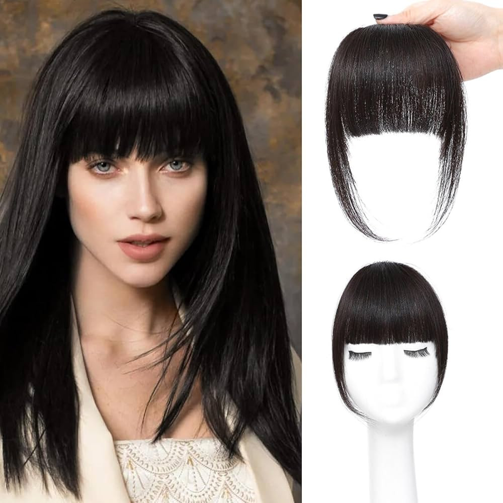 Clip in Bangs Real Human Hair Brown Black 100% Human Hair French Bangs Fake Bangs Hair Clip on ba... | Amazon (US)