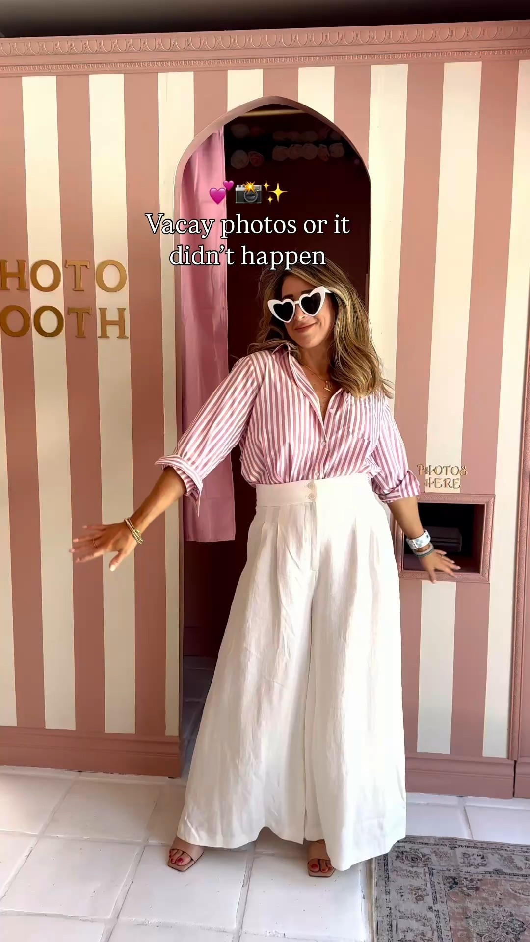 Vacation fun 💕📸

Spring outfits, spring break, pink stripe button down shirt, white wide leg pants, vacation outfit

#LTKWatchNow #LTKOver40 #LTKFindsUnder100
