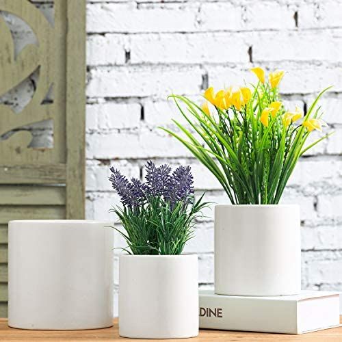 MyGift Set of 3 Modern Matte Off-White Ceramic Cylinder Succulent Cactus Planters, Nesting Flower... | Amazon (US)