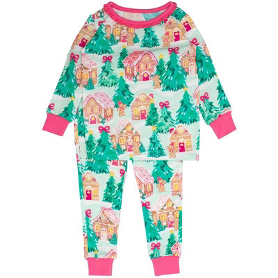 RuffleButts SoftSnooze Toddler Girls Holiday Ruffle Long Sleeve Pajama Set - Pink Jolly Gingerbread, 3T | Target