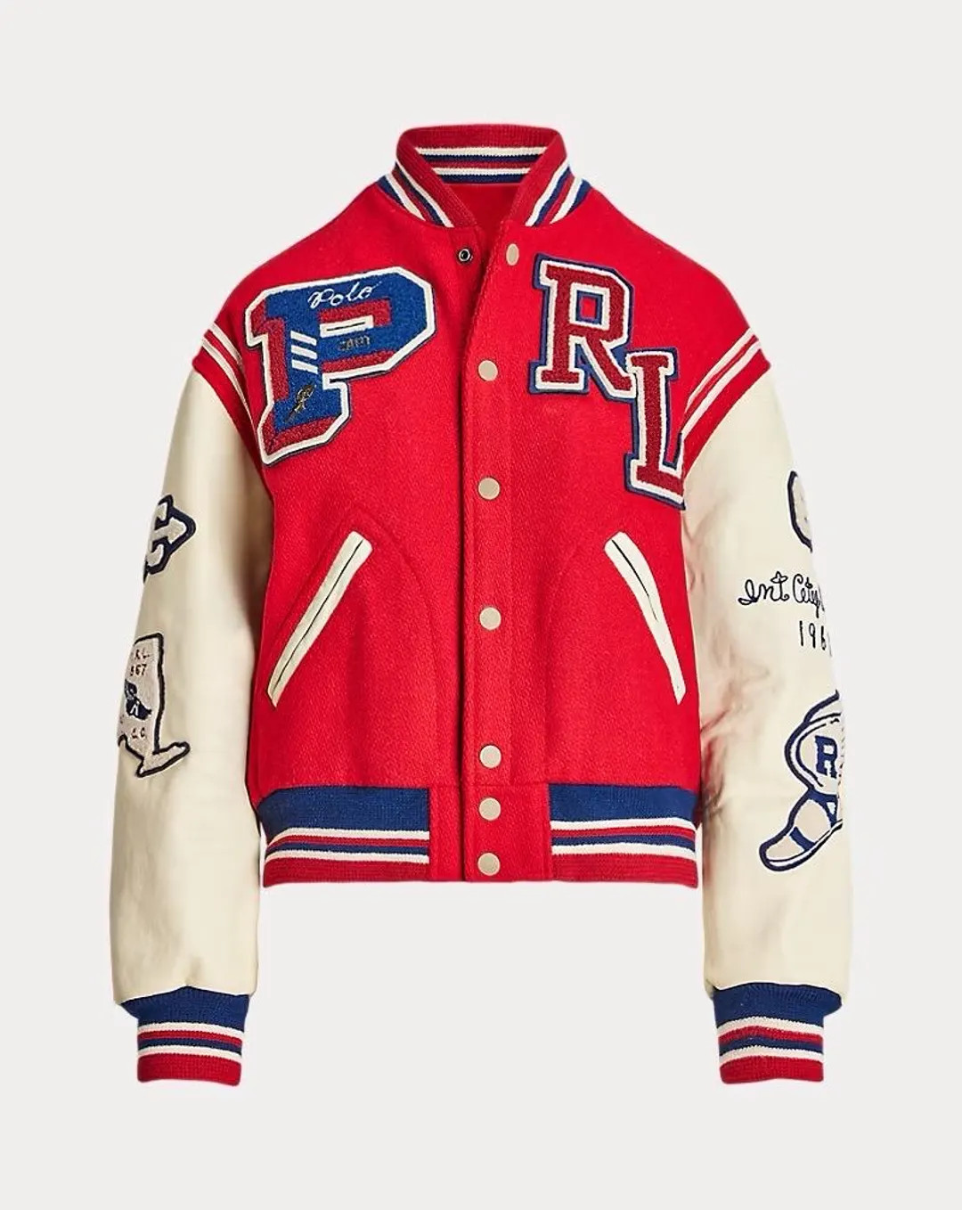 Polo Ralph Lauren Varsity Jacket | Red Wool Blend, Cream Leather Sleeves, RL Patches - Etsy | Etsy (US)