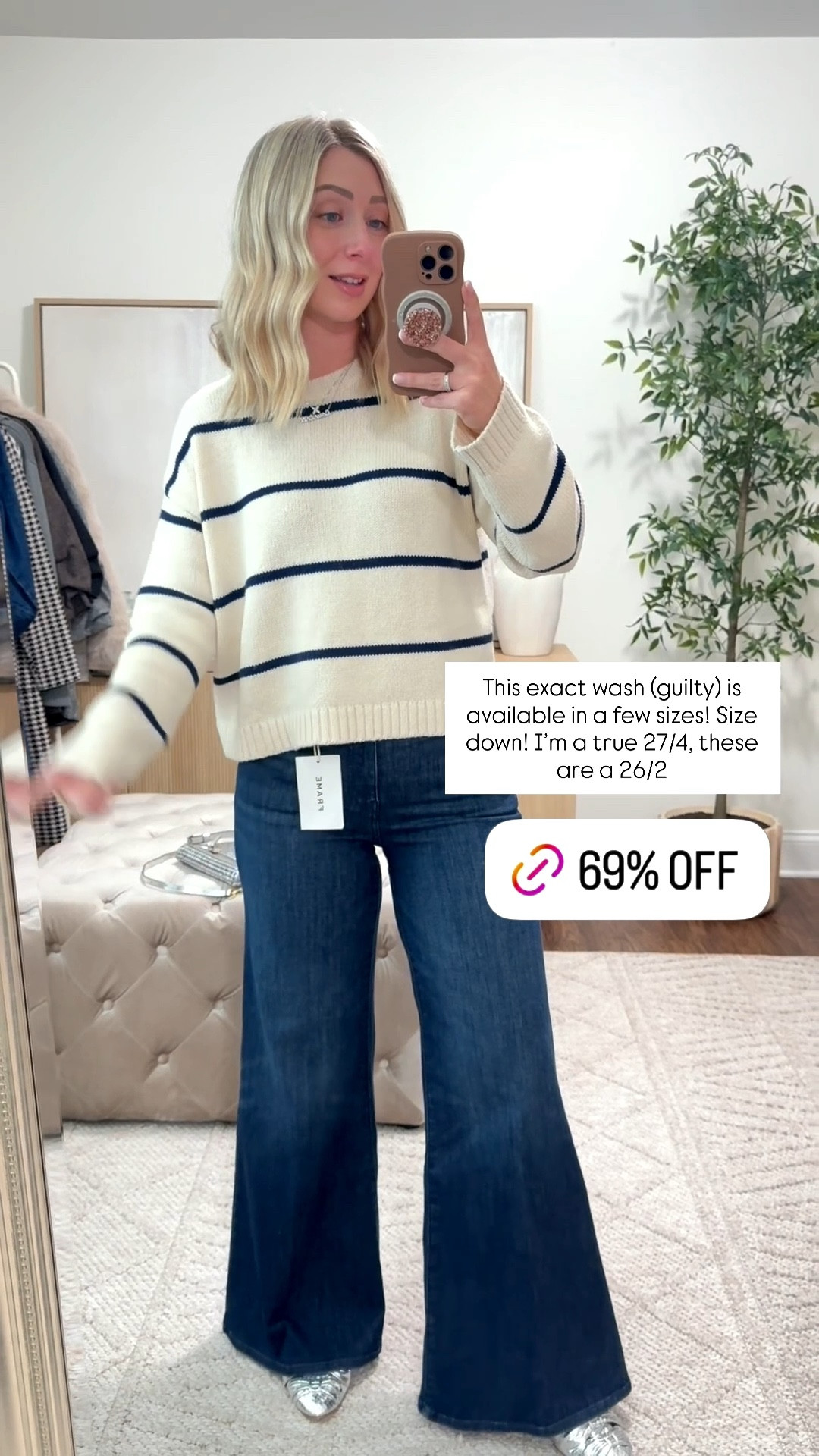 My favorite jeans are on Sale! ALL DETAILS BELOW! ⬇️ 

👖 PALAZZO CROP (color: guilty)

Size 26 in all jeans, they run big, I’m normally a 27! Size small sweater

5’4” for reference 

Frame denim, designer jeans, Nordstrom rack

#LTKFindsUnder100 #LTKGiftGuide #LTKHoliday