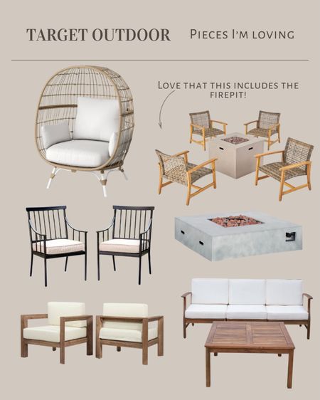 Target outdoor furniture

Wicker egg chair, metal club chairs, cement fire pit, outdoor love seat 

#LTKhome #LTKsalealert #LTKstyletip