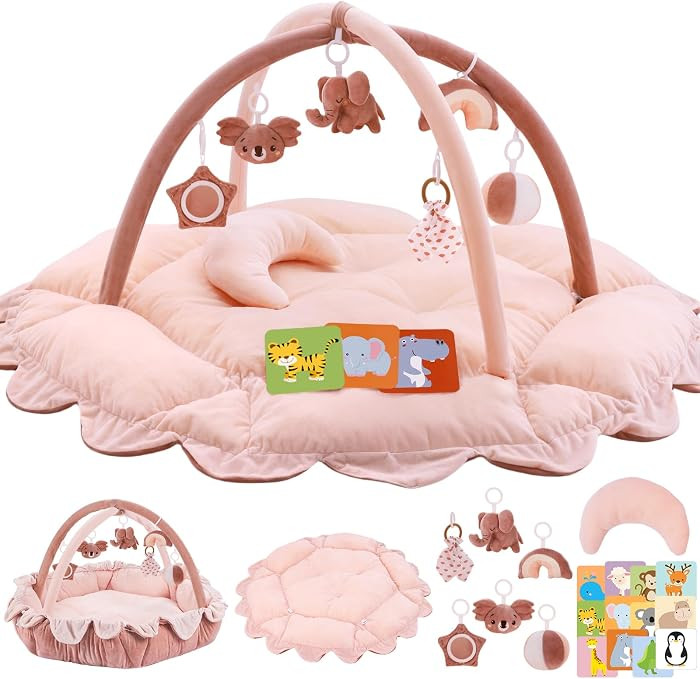 5-in-1 Plush Baby Play Gym, Activity Mat with Convertible Gym and Pillow, 6 Sensory Toys, Play Ce... | Amazon (US)