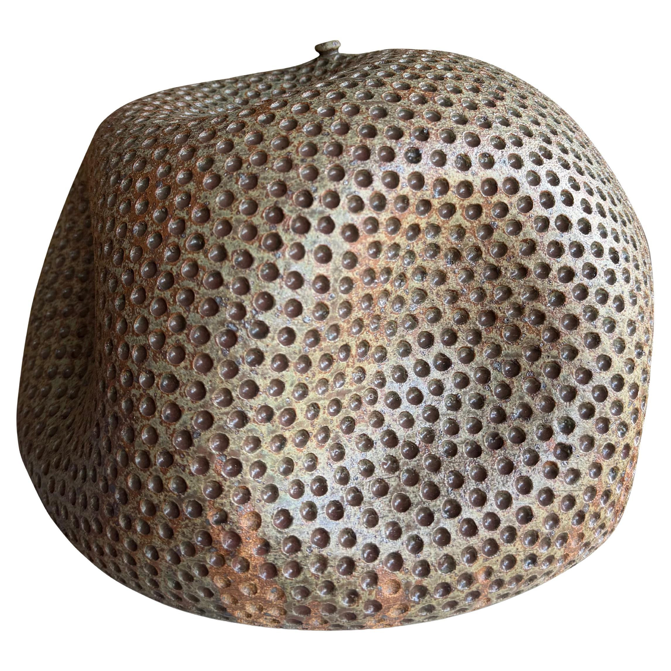 Antique Green Textured Ceramic Vessel, Stoneware, Large Vase | 1stDibs