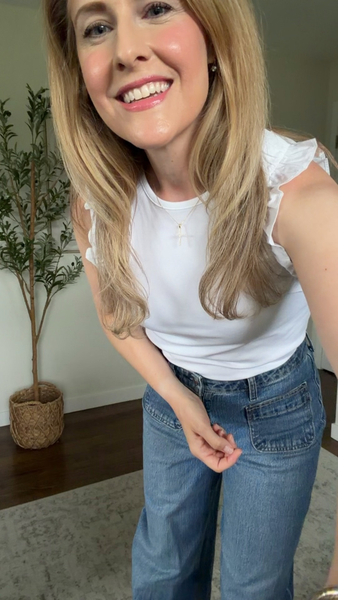 Walmart high rise wide leg patch pocket jeans restocked! Going on three years loving these exact jeans, have that designer look for less. I usually wear with pullovers and sneakers but they can also be dressed up. Fit tts, I’m a 6. #walmartfashion

#LTKOver40