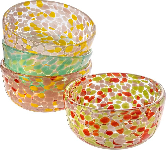 Creative Co-Op Round Glass Bowl with 4 Pattern Design Styles, Multicolor, Set of 4 | Amazon (US)
