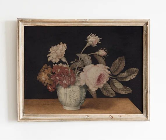 Blush Flower Still Life  Vintage Rose Ceramic Vase Painting  - Etsy | Etsy (US)