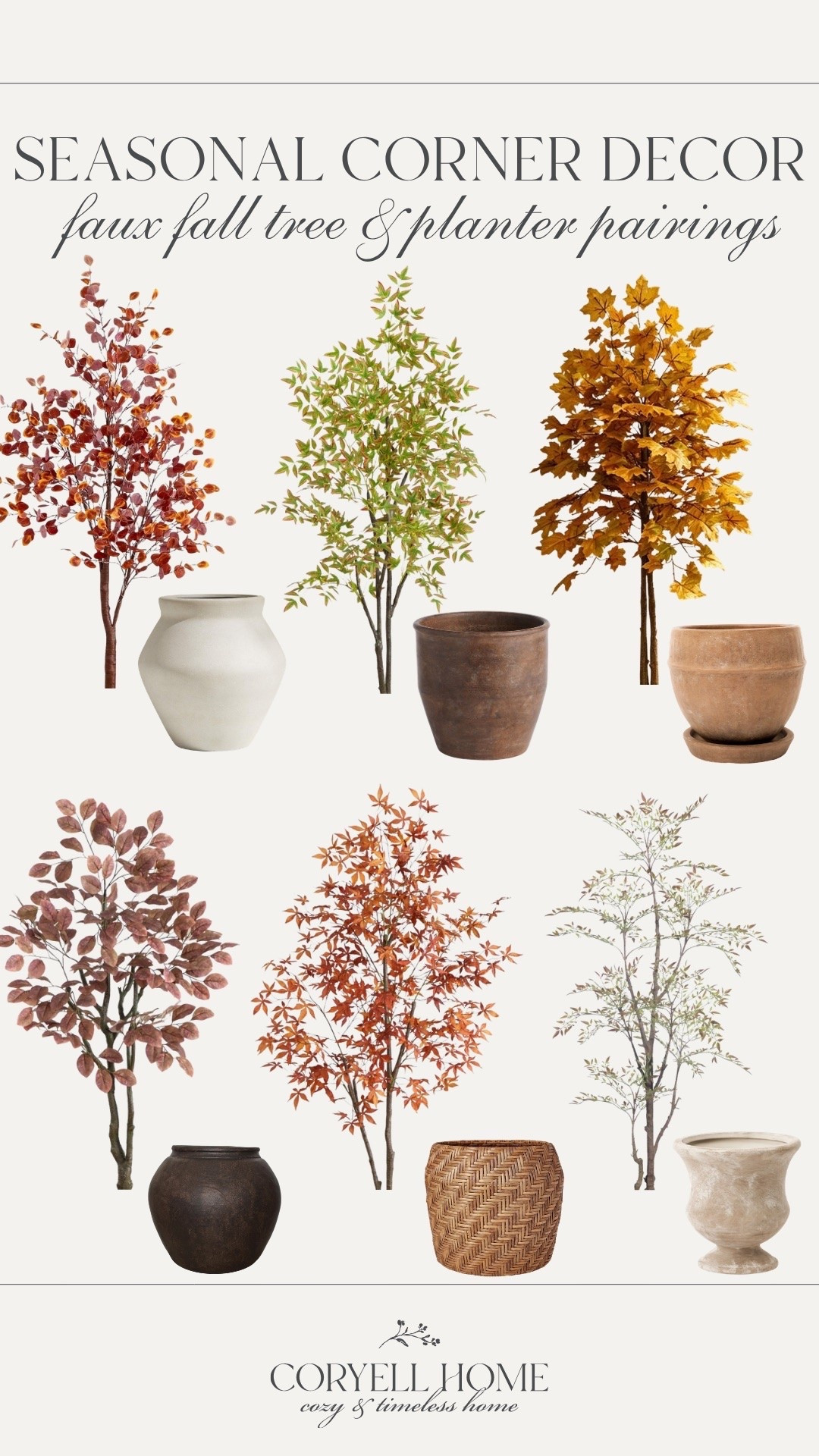 Seasonal corner decor 🍂 Loving these faux fall tree and planter pairings. We have the top left in our entryway (planter and tree!) and it’s so magical, because it’s pre-lit. ✨🤩 The others are such gorgeous finds, too! 🍁

#LTKHome #LTKSeasonal