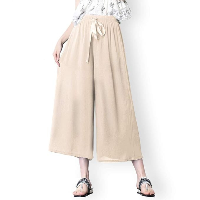 Brighter Threads Culottes Elastic Waist Loose Paperbag Pants for Women Wide Chiffon Leg Gouchos | Amazon (US)