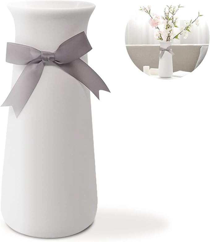 PUDDING CABIN 9" H Elegant White Vase Bowknot Design Decorative Flower Vase for Housewarming Wedd... | Amazon (US)