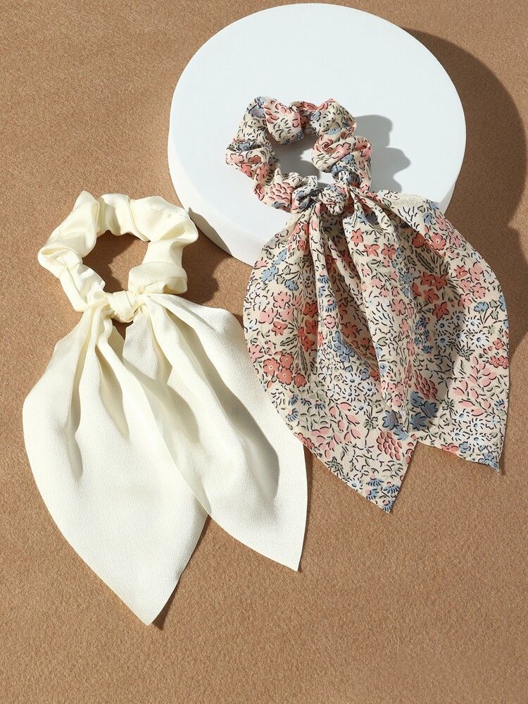 2pcs Flower Print Scarf Hair Tie | SHEIN