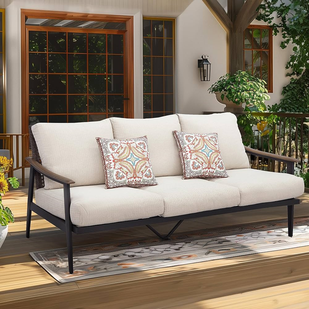 NATURAL EXPRESSIONS Patio Sofa Outdoor Furniture Metal Chair with Wicker Backrest & 6 Inches Cush... | Amazon (US)