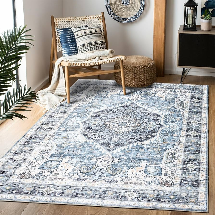 Area Rug 5×7, Vintage Boho Rug,Ultra-Soft Low Pile, Washable, Non Slip,Stain Resistant Printed C... | Amazon (US)