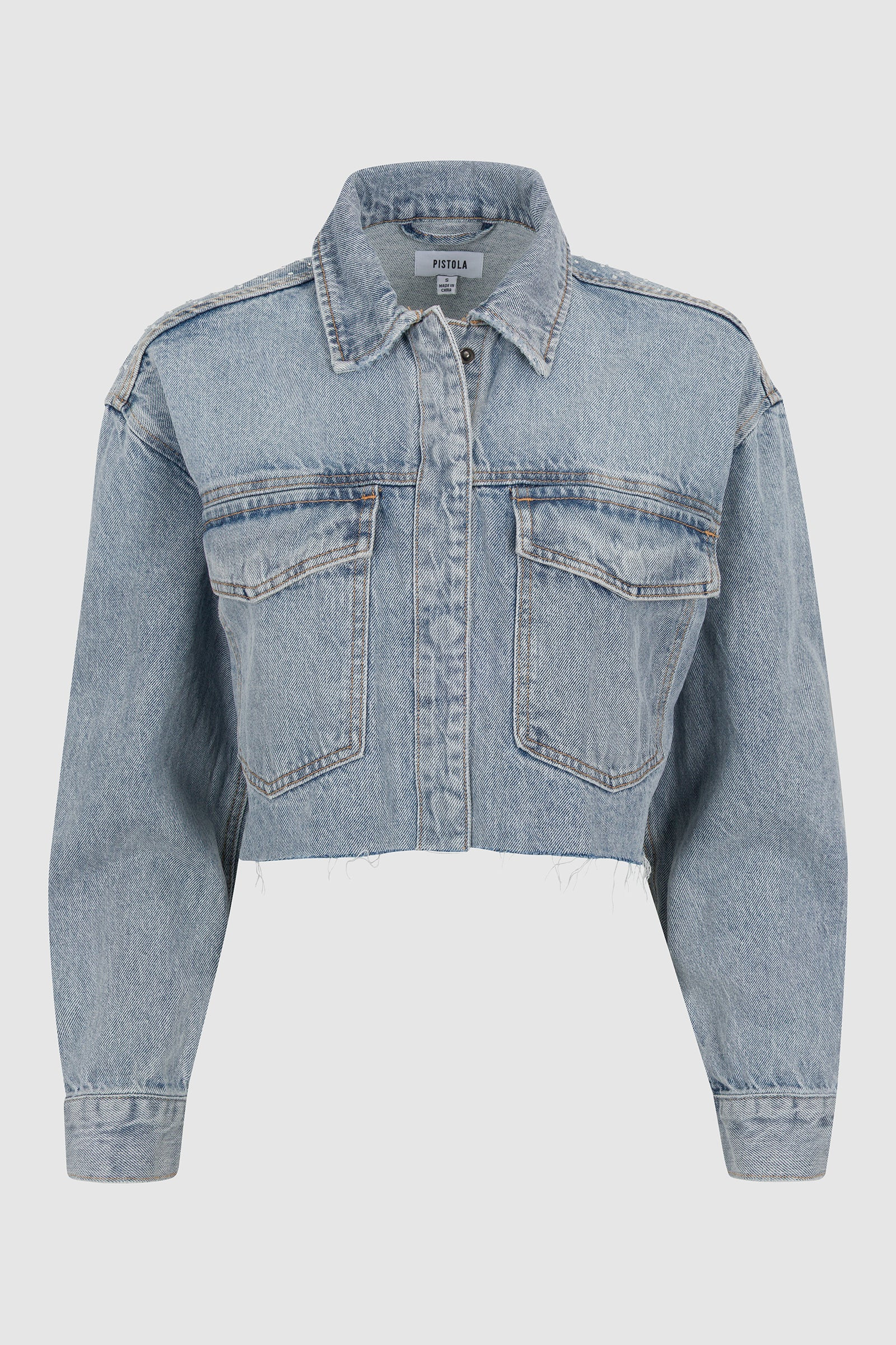Mandy Cropped Embellished Shacket - Blissful P00085180-RH-BLSFL / BLISSFUL / M | Pistola Denim
