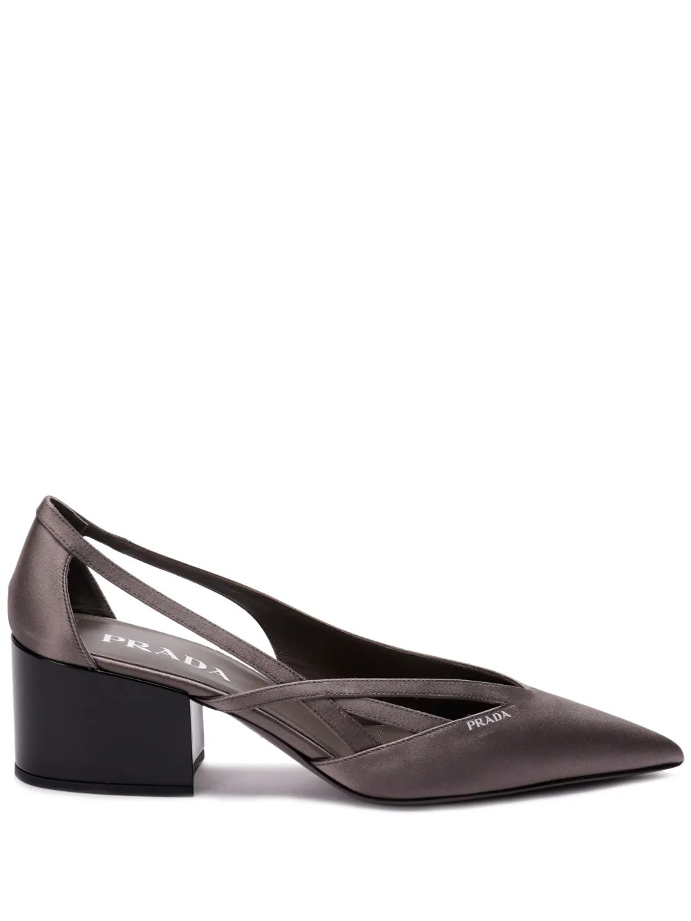 Prada 55mm Satin cut-out Pumps | Grey | FARFETCH | Farfetch Global