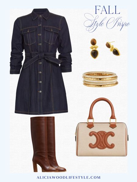 A denim dress, and the perfect brown boots or quintessential fall style!

Celine Boston bag 
Gold and Horn bangle bracelets
Gold and tigers eye earrings from Tuckernuck
Cinq a Sept Clea denim, mini dress 25% off at the Saks Fifth Avenue, friends and family sale


#LTKSeasonal #LTKover40 #LTKstyletip
