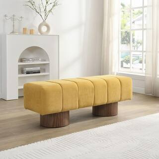 Bronx 50 in. Modern Yellow Upholstered Chenille Entryway Ottoman Bedroom Bench with Wood Legs | The Home Depot