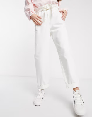 ASOS DESIGN lightweight tapered jeans with tie front in off white | ASOS (Global)
