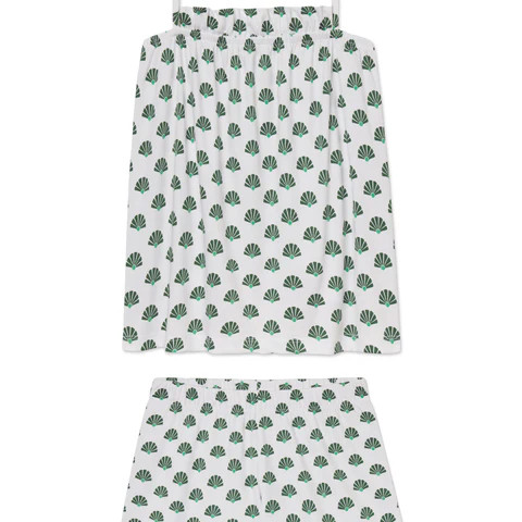 Pima Ruffle Shorts Set in Eden Scallop Shell | Lake Pajamas