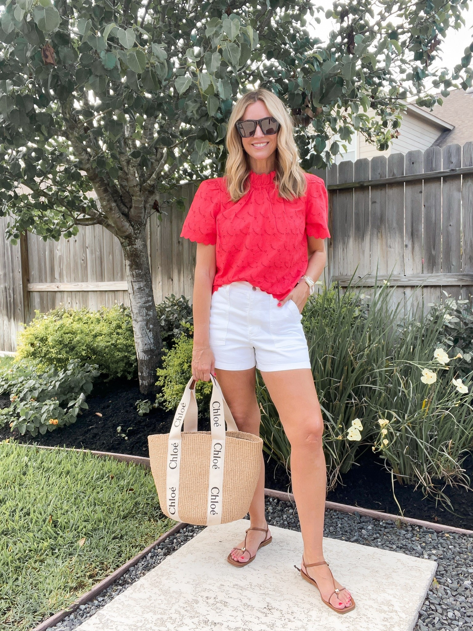 Casual summer outfit
Tote bag 
White denim shorts 
Eyelet detail top

#LTKFindsUnder100 #LTKHome #LTKStyleTip