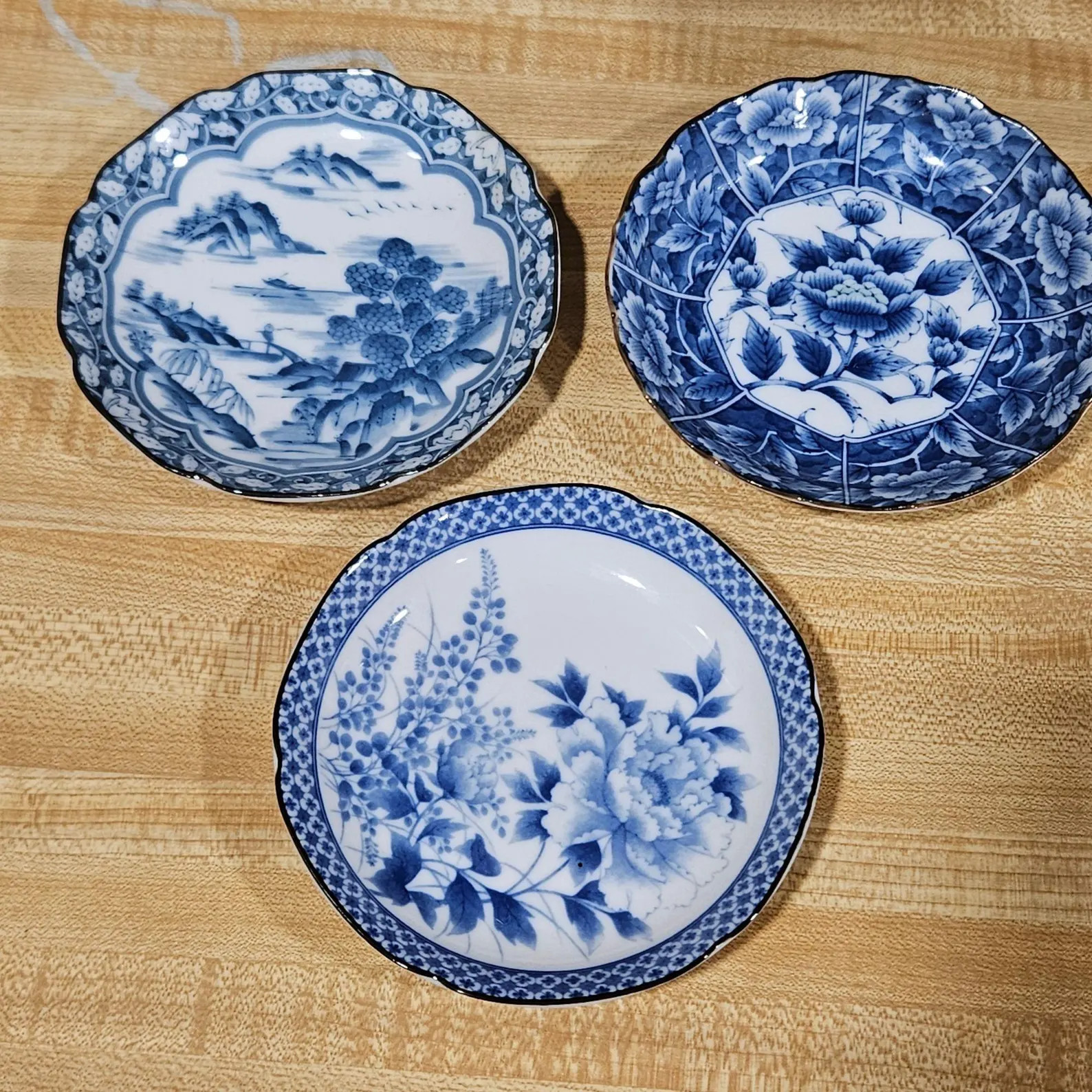 3 Vintage Blue and White Japanese Porcelain Trinket dish Plates Floral 4.5 | Etsy (US)