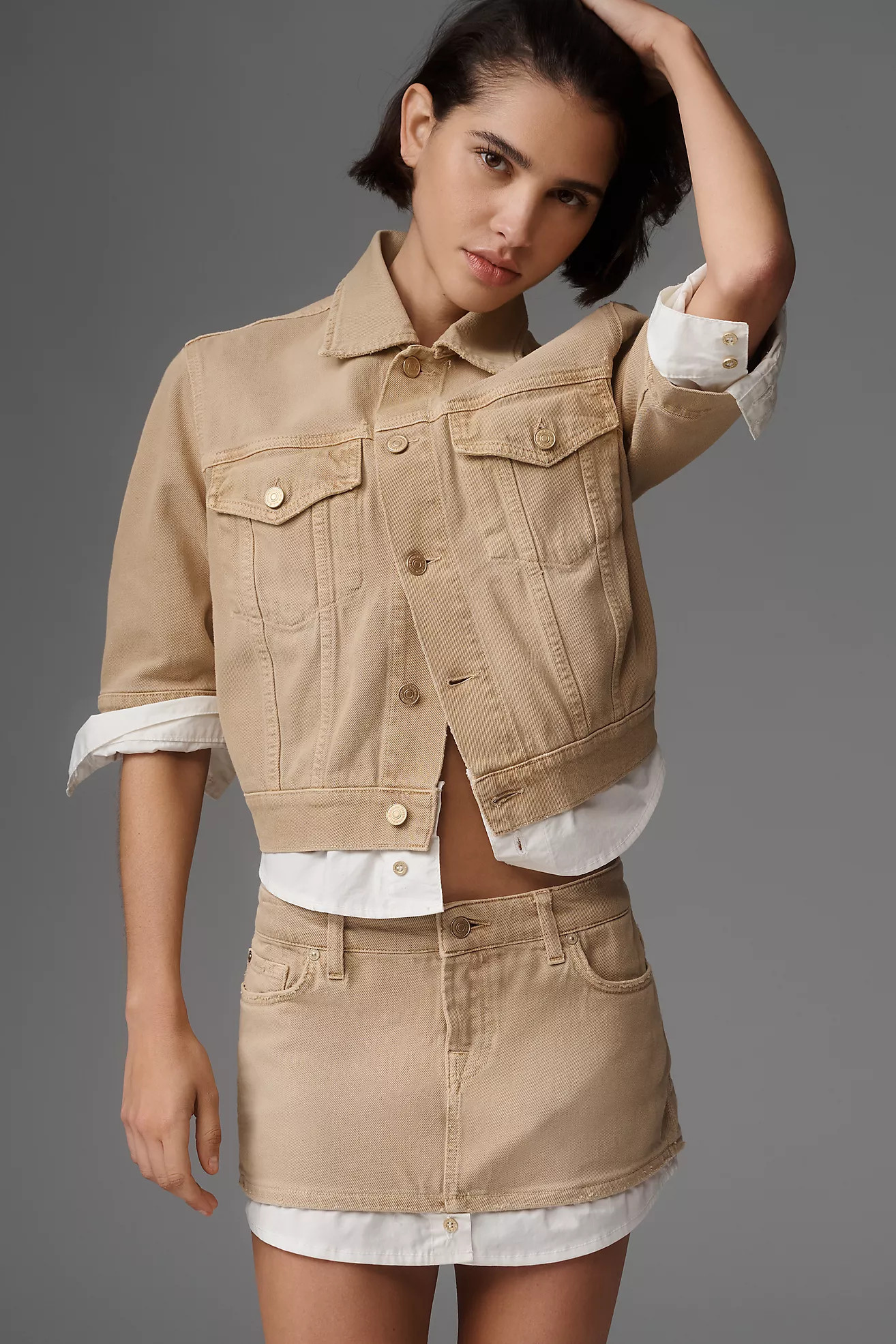 7 For All Mankind Layered Denim Mini Skirt | Anthropologie (US)