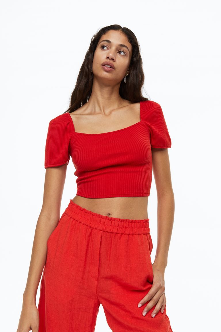 Puff-sleeved Ribbed Top | H&M (US)