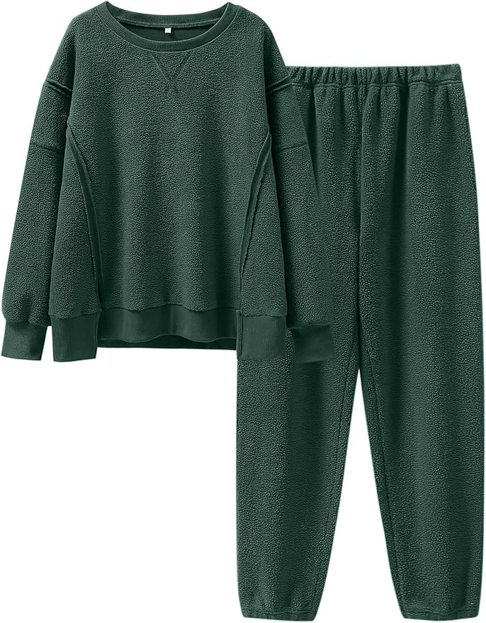 ANRABESS Womens 2 Piece Outfits Fuzzy Fleece Loungewear Sweater Top Sweatpants Lounge Pajama Set ... | Amazon (US)