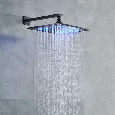12" Matte Black LED Shower Head Square Rainfall Top Sprayer Brass Rotate Faucet | Wayfair North America