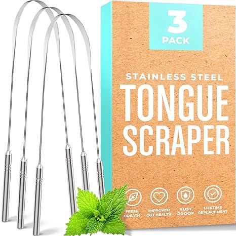 Tongue Scraper (3 Pack), Reduce Bad Breath (Medical Grade), Stainless Steel Tongue Cleaners, Meta... | Amazon (US)