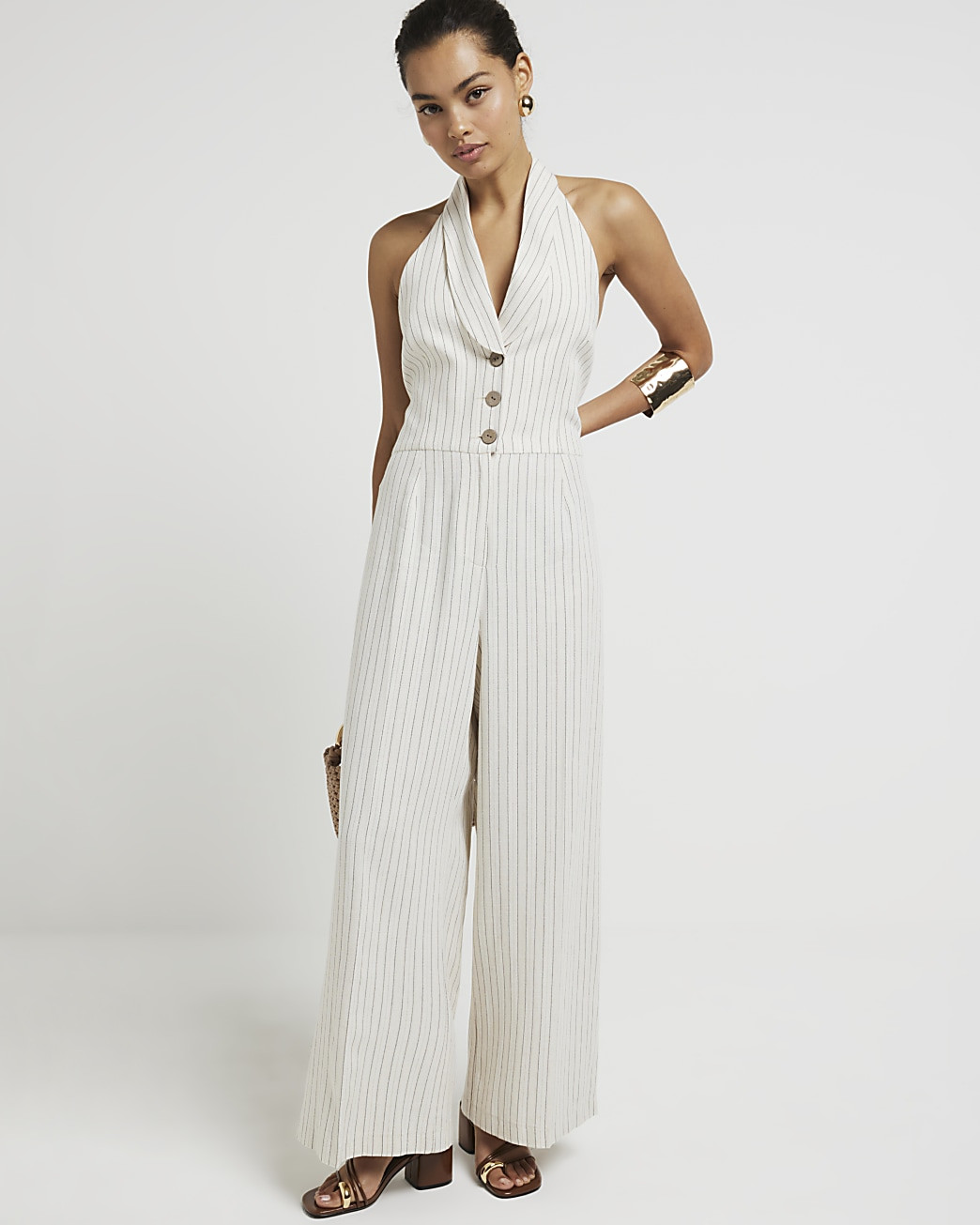 Petite white stripe waistcoat jumpsuit | River Island (UK & IE)