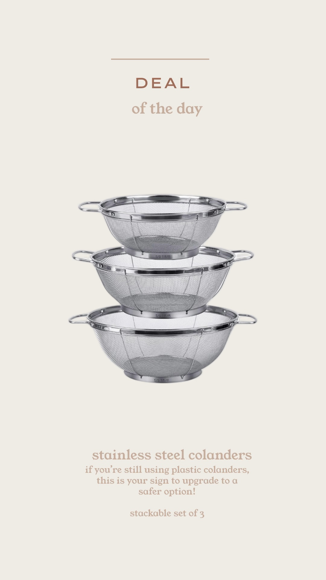deal of the day! Three pack of stainless steel colanders

Stainless Steel Colanders, Nontoxic, Clean Kitchen, Lowtox, Nontoxic Swaps, Strainers, colanders

#LTKSaleAlert #LTKHome