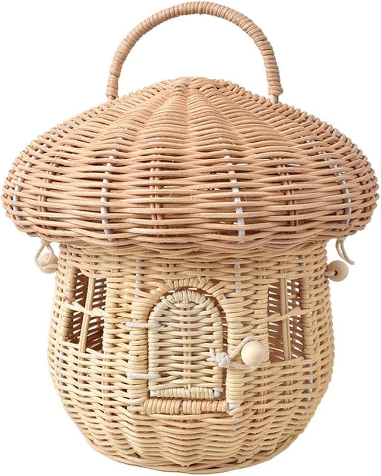 Prettyia Rattan Storage Basket Decorative Woven Basket with Lid, Woven Handles Baskets for Shelf ... | Amazon (US)