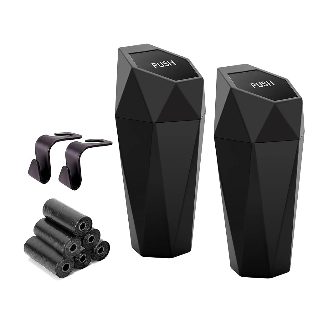 Ginsco Car Trash Can Cup Holder, 2 Pack Mini Trash Can with Lid, Car Accessories for Interior, Le... | Amazon (US)