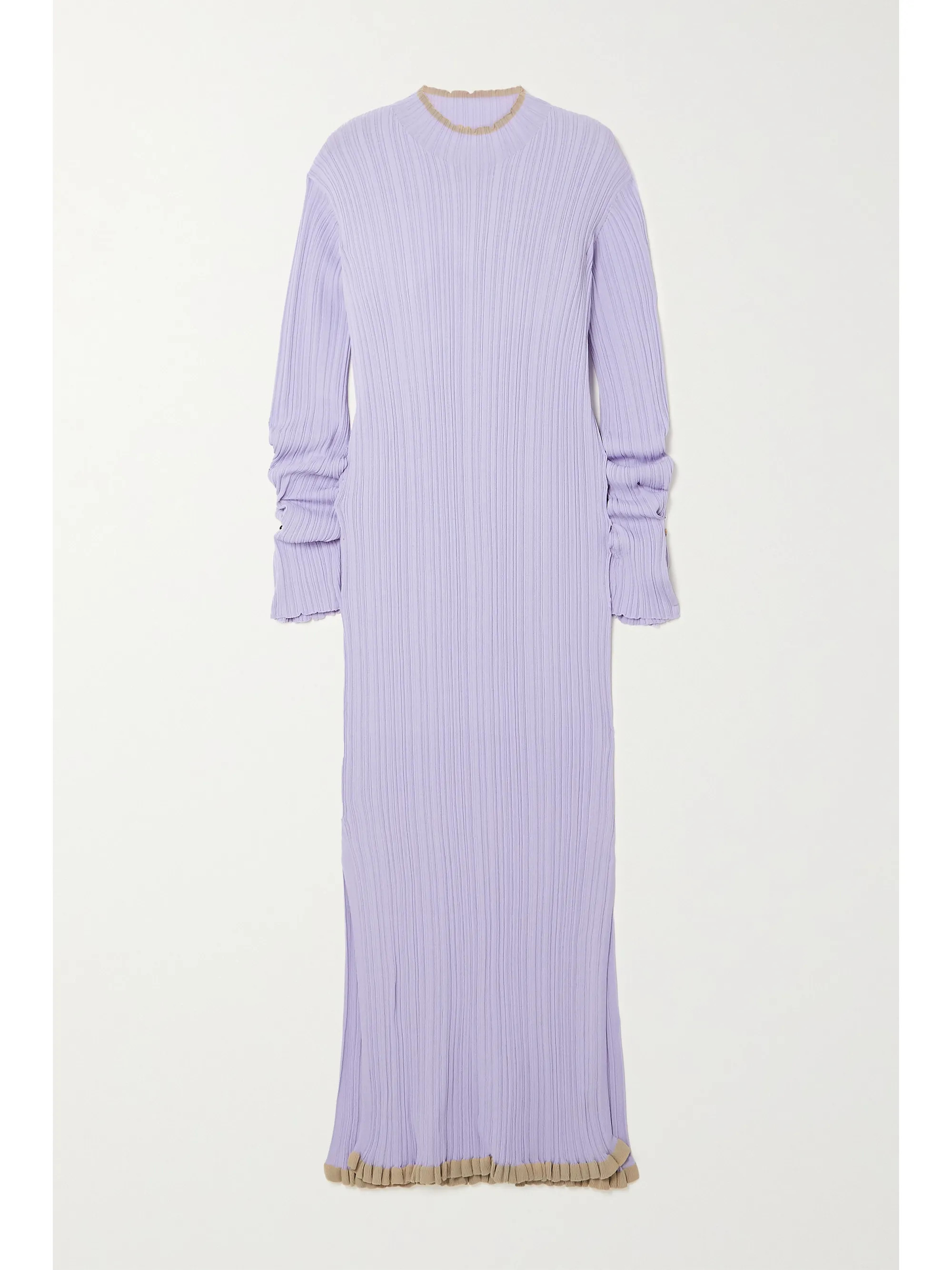 Lilac Hadeland ruffled two-tone ribbed-knit midi dress | Holzweiler | NET-A-PORTER | NET-A-PORTER (UK & EU)