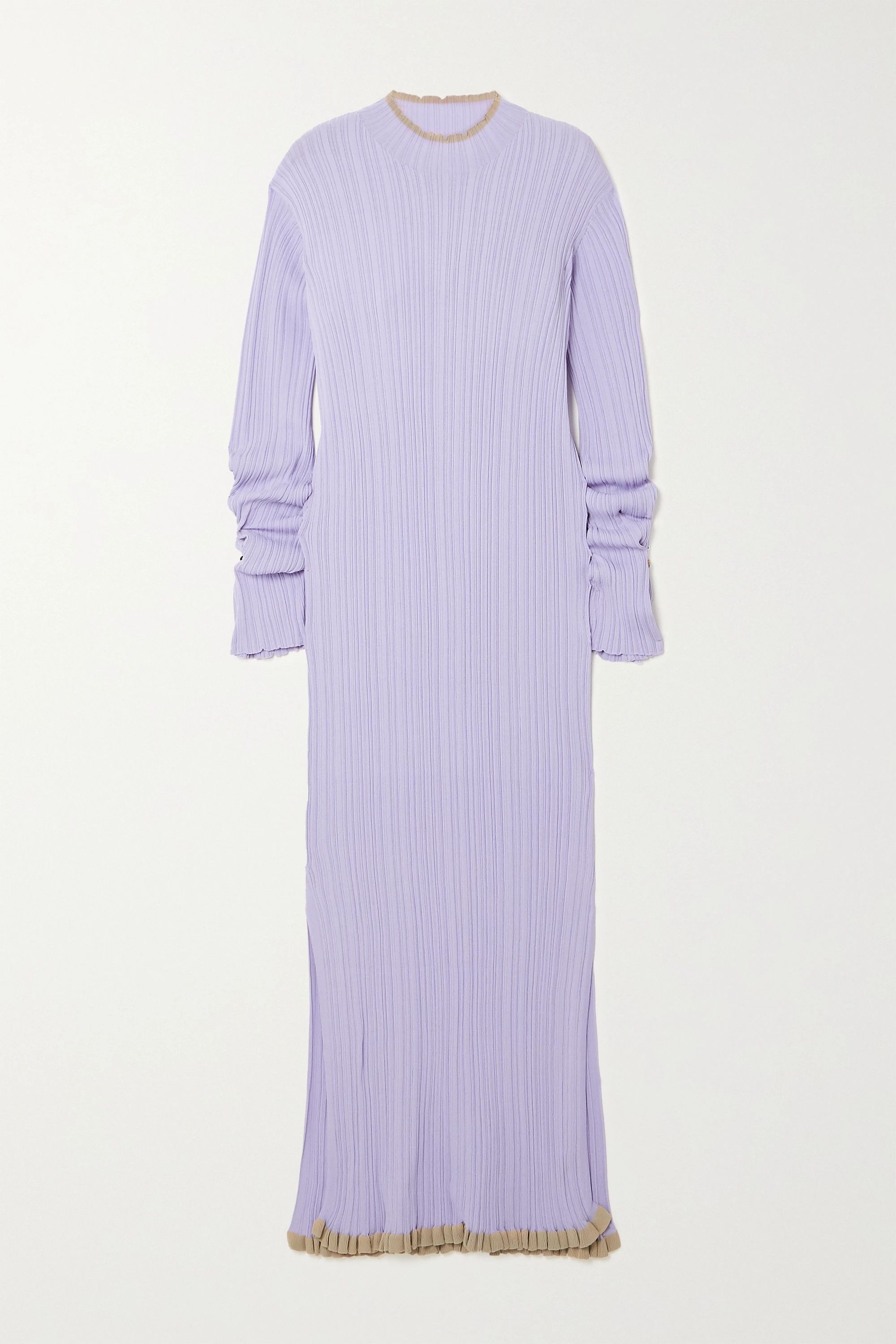 Lilac Hadeland ruffled two-tone ribbed-knit midi dress | Holzweiler | NET-A-PORTER | NET-A-PORTER (UK & EU)