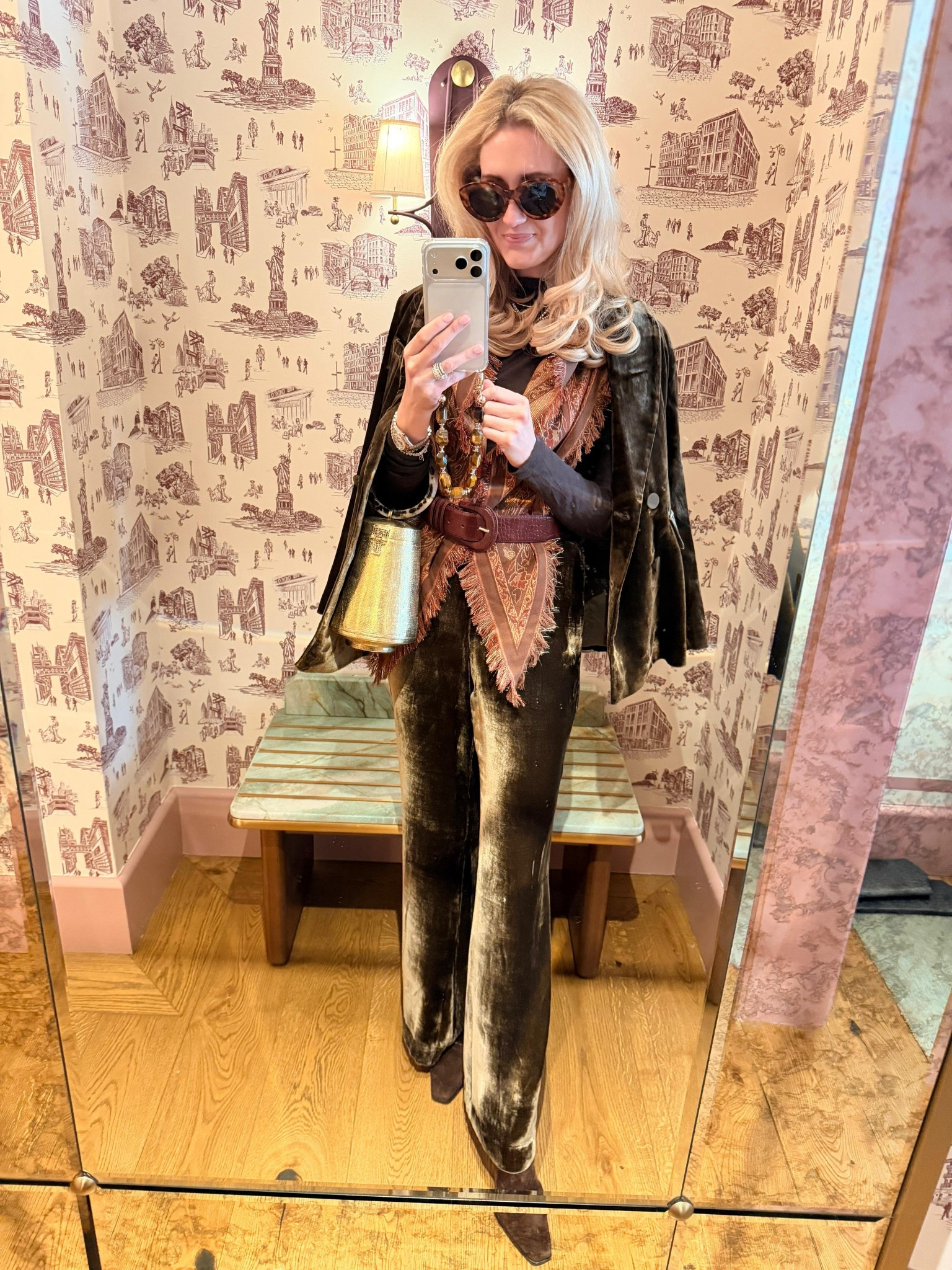 Velvet, fringe, and a little shine… this one just makes me happy 🤎 The wide-leg velvet pants and layered scarf give it that polished but effortless feel.

Wearing pieces from @Tuckernuck  that I’ll keep reaching for when I want something classic with personality.

#LTKNYFW #LTKootd