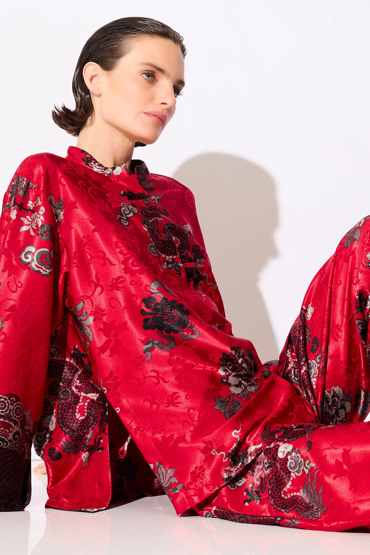 Buy Imperial Dragon Jacquard Mandarin PJ in Red Online | NATORI | Natori