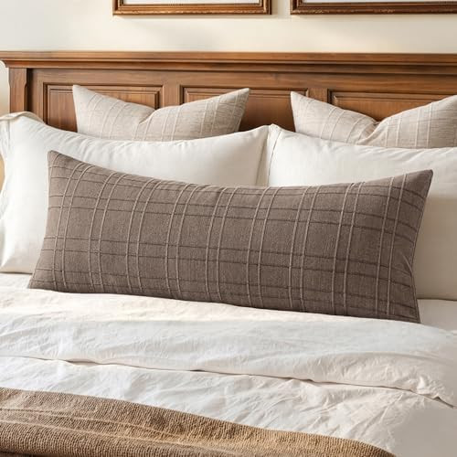 MIULEE Long Lumbar Throw Pillow Cover 14x36 Soft Linen Check Decorative Pillowcase Pack of 1 Vint... | Amazon (US)