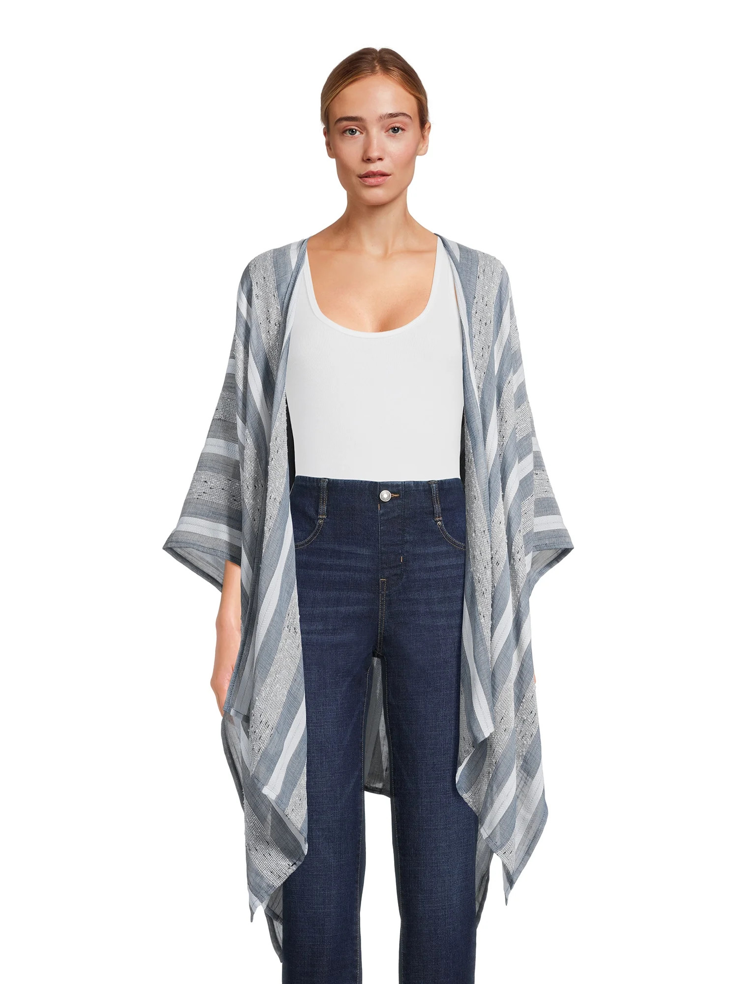 Time and Tru Women's Yarn Dyed Layering Wrap, Blue Comet - Walmart.com | Walmart (US)