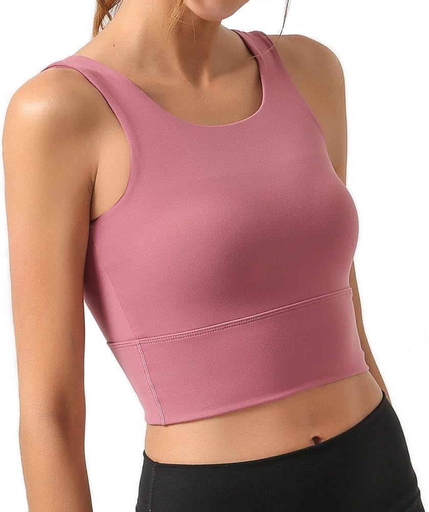 Padded Sports Bra Workout Yoga Crop Top Athletic Gym Fitness Tank Tops for Women | Amazon (US)