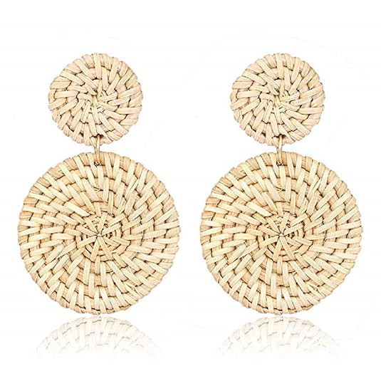 Rattan Earrings for Women Handmade Straw Wicker Braid Drop Dangle Earrings Lightweight Geometric ... | Amazon (US)