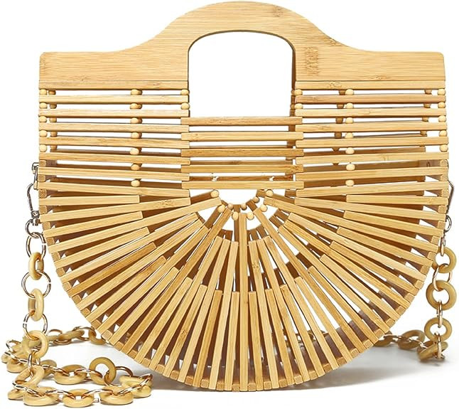 Miuco Bamboo Tote Bags Top Handle Handmade Handbags Beach Purses With Chain | Amazon (US)