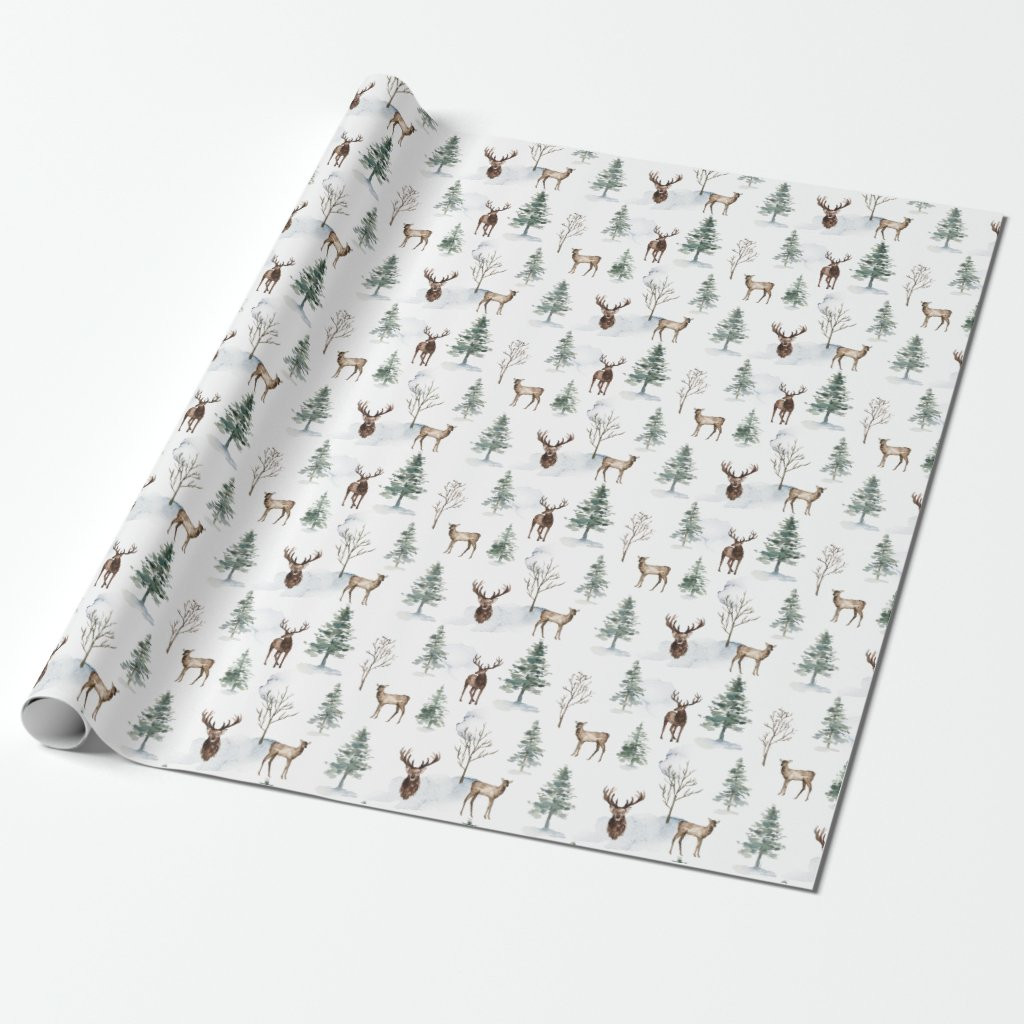 Rustic Woodland Tree Deer Gift Wrapping Paper | Zazzle