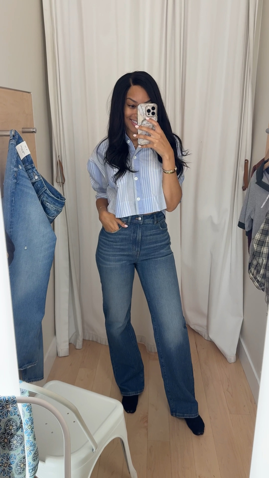 20% OFF Madewell SITEWIDE 😍🩵 wearing XXS in cropped poplin shirt and Tall 26 in Perfect Vintage Wide Leg Jeans 

Madewell, fall outfit, business casual, workwear, blue white stripe, wide leg jeans, fall denim

#LTKFindsUnder100 #LTKSaleAlert #LTKxMadewell