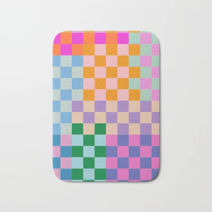 Checkerboard Collage Bath Mat | Society6