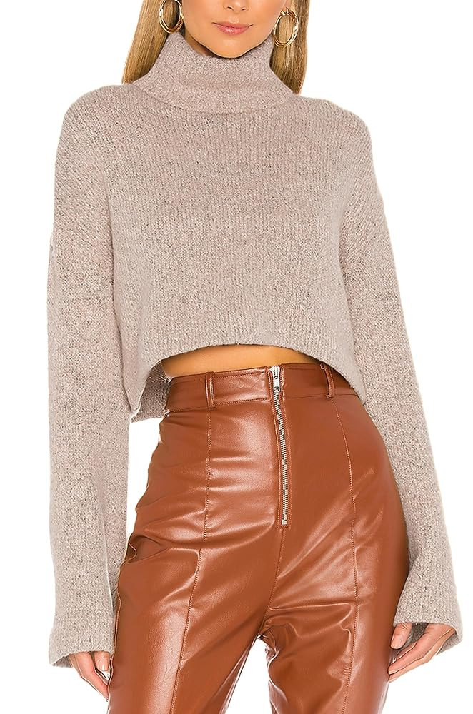 Jumppmile Women's Crop Sweater Turtleneck Long Sleeve Lightweight Fleece Cropped Pullover Sweater... | Amazon (US)