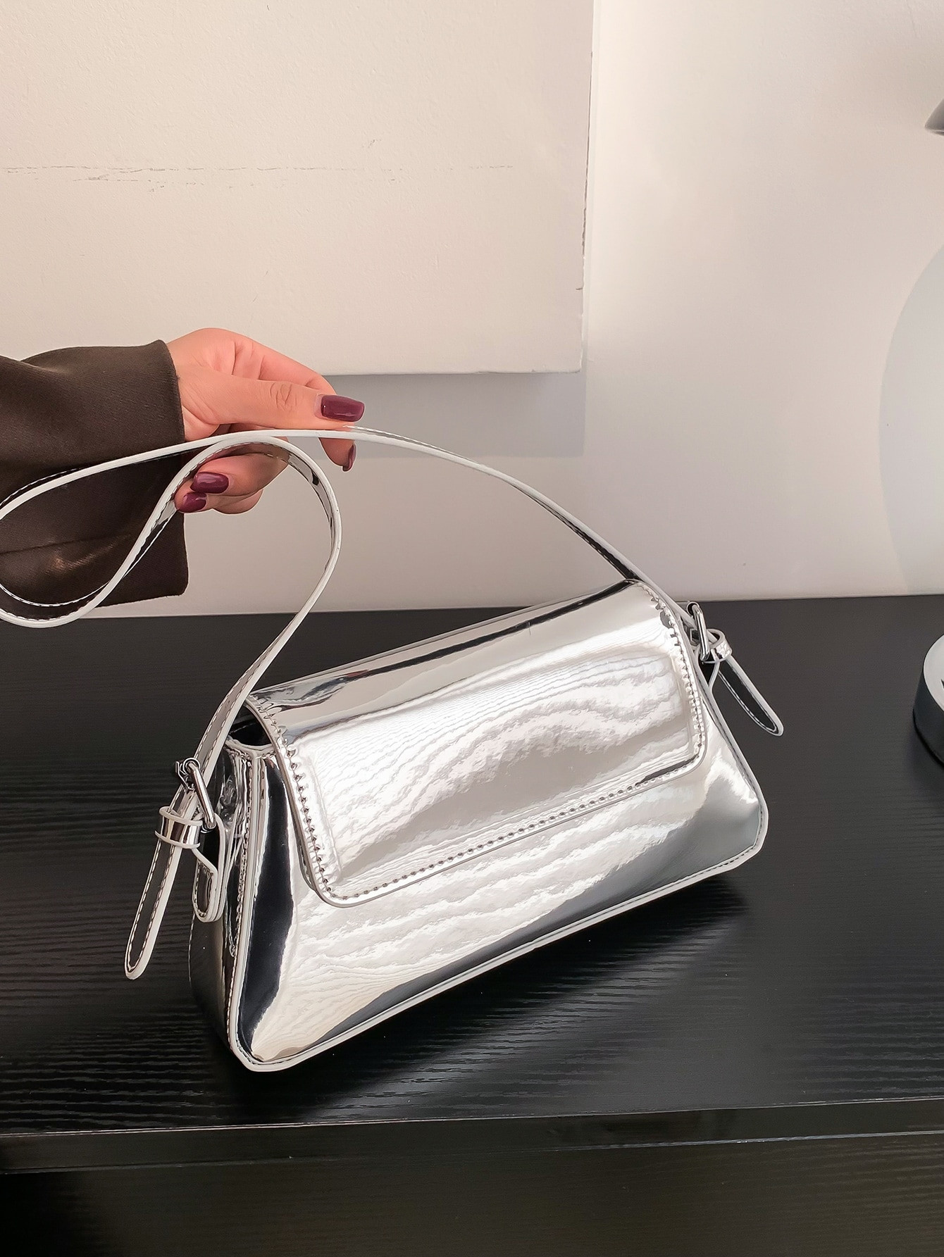 Metallic Flap Bag Portable,Multifunction,Large Capacity Business Casual High School,Business,Work... | SHEIN