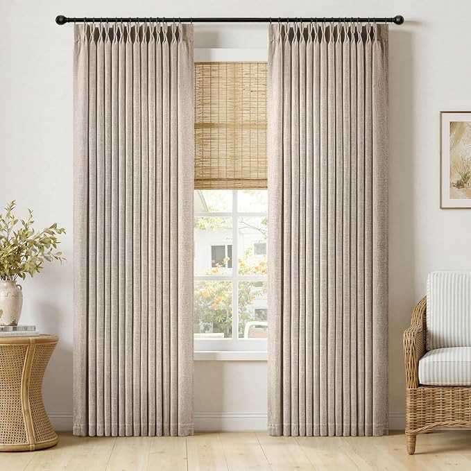 MIULEE Pinch Pleated Thick Linen Curtains 90 Inch 2 Panels Burlywood Birch | Amazon (US)